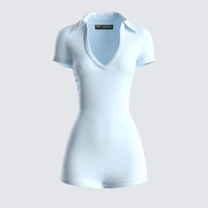 Finesse Jeane Marie Blue Mini Rib Romper. Blue. XS